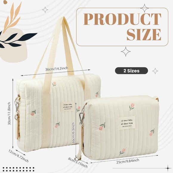 Versatile 2-Pc Diaper Bag Tote - Lightweight Cotton with Ample Storage Options - Picture 3 of 6